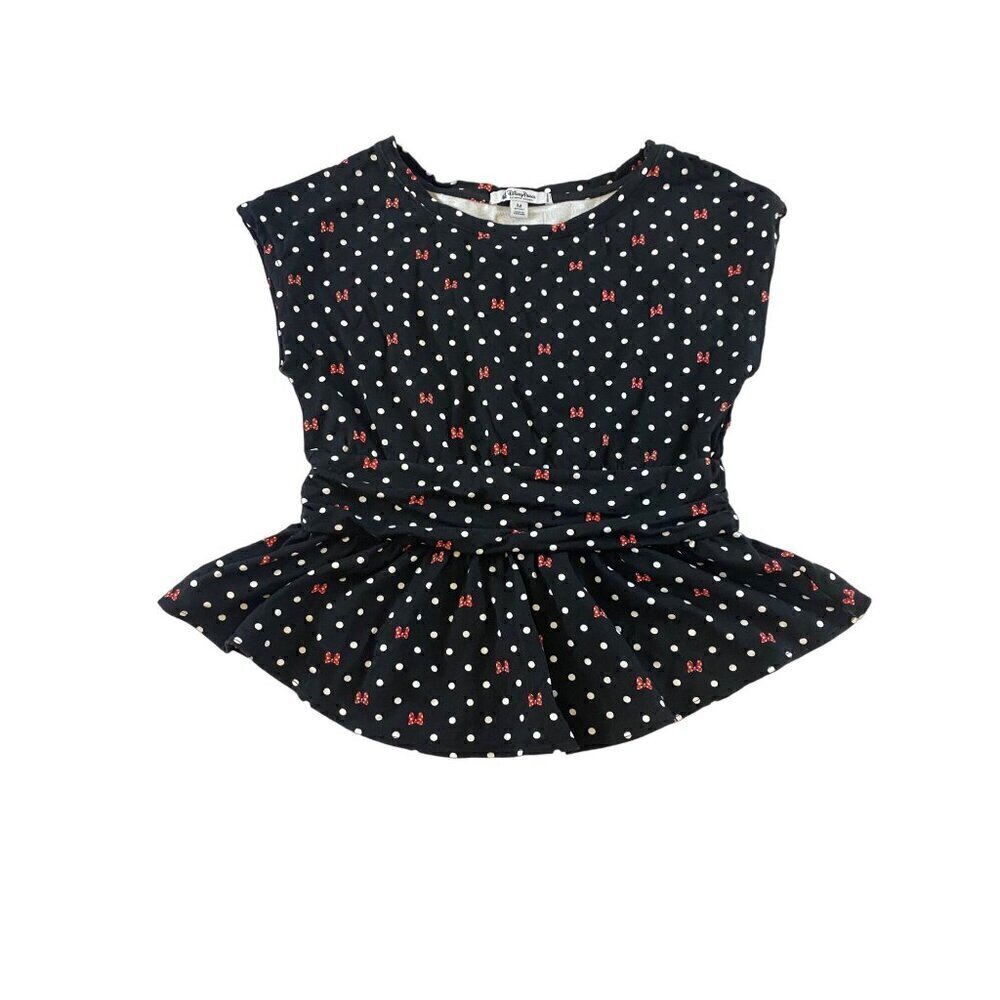 Disney Parks Women's Black Minnie Mouse Cap Sleeve Peplum Blouse - Medium